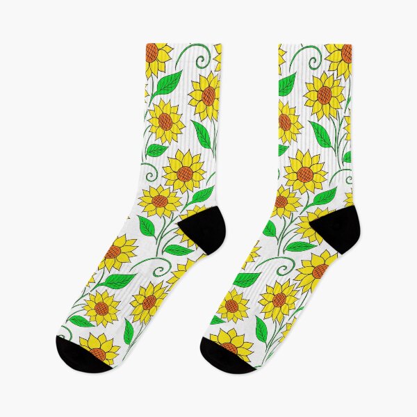 Item preview, Wild Blossoming Sunny Sunflower - Wind in Grass Fields - Golden Yellow Floral Retro Pattern with Green Leaves - Colorful Pencil Line Dream Art designed and sold by GrandTartaria.