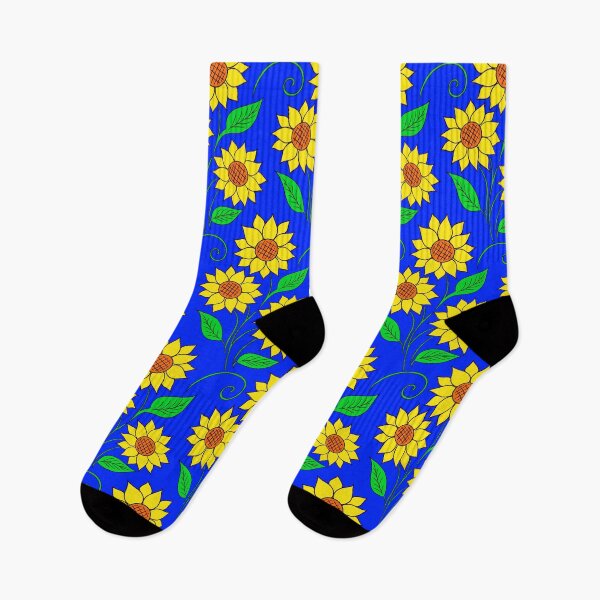 Item preview, Wild Blossoming Sunny Sunflower - Wind in Grass Fields - Golden Yellow Floral Retro Pattern with Green Leaves on Blue - Colorful Pencil Line Dream Art designed and sold by GrandTartaria.