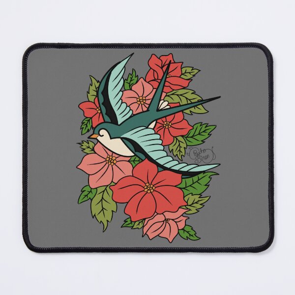 Item preview, Swallow in flowers tattoo (Trad Colour) designed and sold by Psych0S1ren.