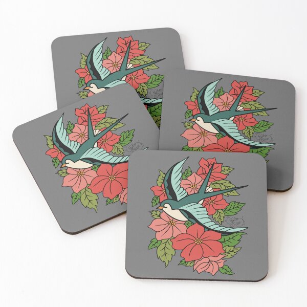 Item preview, Swallow in flowers tattoo (Trad Colour) designed and sold by Psych0S1ren.