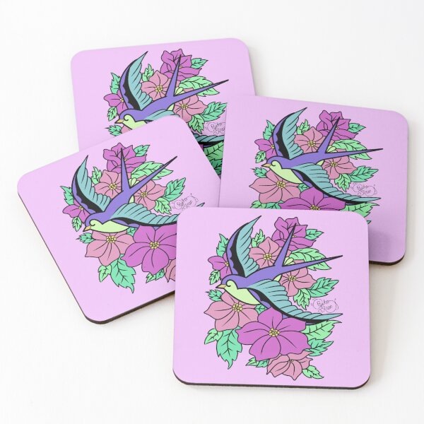 Item preview, Swallow in flowers tattoo (Pastel Colour) designed and sold by Psych0S1ren.