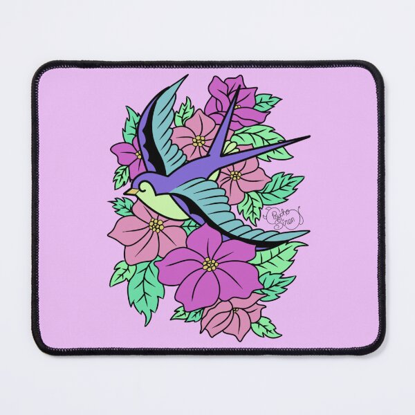 Item preview, Swallow in flowers tattoo (Pastel Colour) designed and sold by Psych0S1ren.