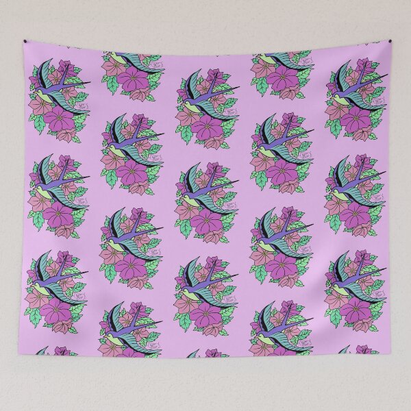 Item preview, Swallow in flowers tattoo (Pastel Colour) designed and sold by Psych0S1ren.