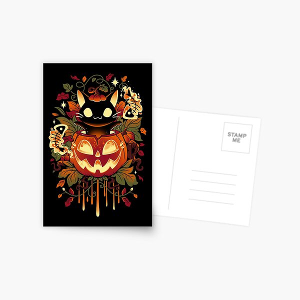 Item preview, Autumn Tricks - Halloween Black Cat and Pumpkin designed and sold by Snouleaf.