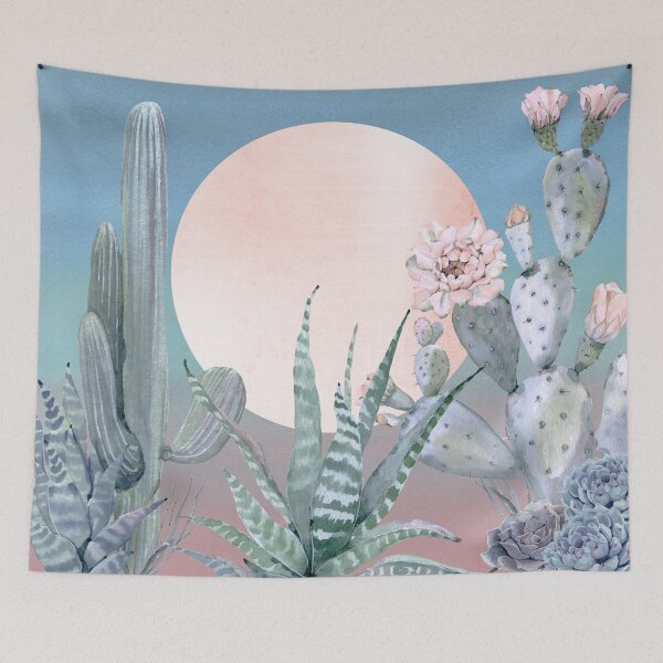 Item preview, Cactus Twilight Pretty Pink Rosegold and Blue Desert Cacti Illustration designed and sold by DesertDecor.