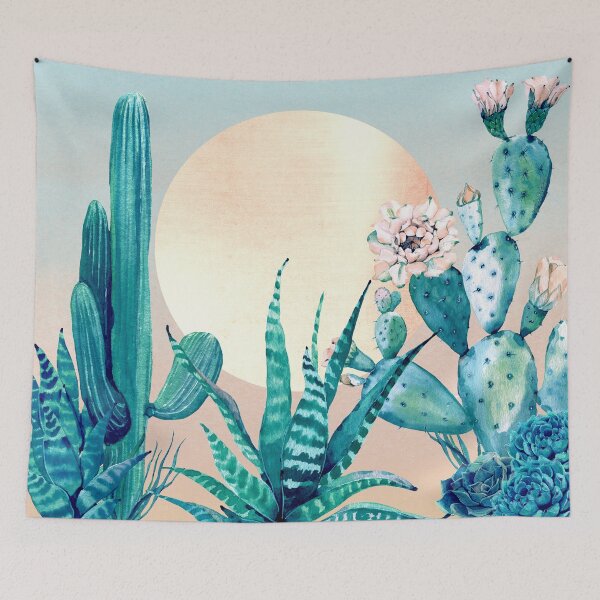 Item preview, Cactus Dawn Pretty Pink and Green Desert Cacti Illustration designed and sold by DesertDecor.