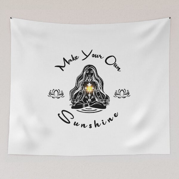 Item preview, Make your own Sunshine Inspirational Meditating Woman with sun radiating solar plexus chakra and lotus flower, black only with sun radiating solar plexus chakra designed and sold by SassyFavorites.
