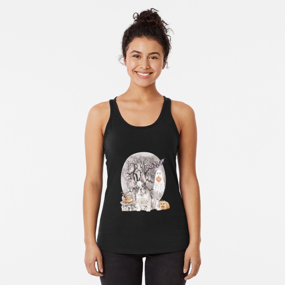 Discover Frenchie Halloween: Frenchie mit Boo Racerback Tank Top