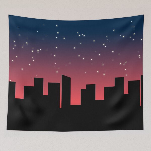 Item preview, City's building silhouette with purple sky above.| Star night drawing with skyline below designed and sold by yssab.