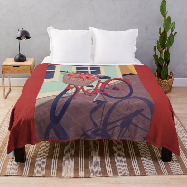 Item preview, The red bike with a flower basket in a Scandinavian town, cat watching designed and sold by marina63.