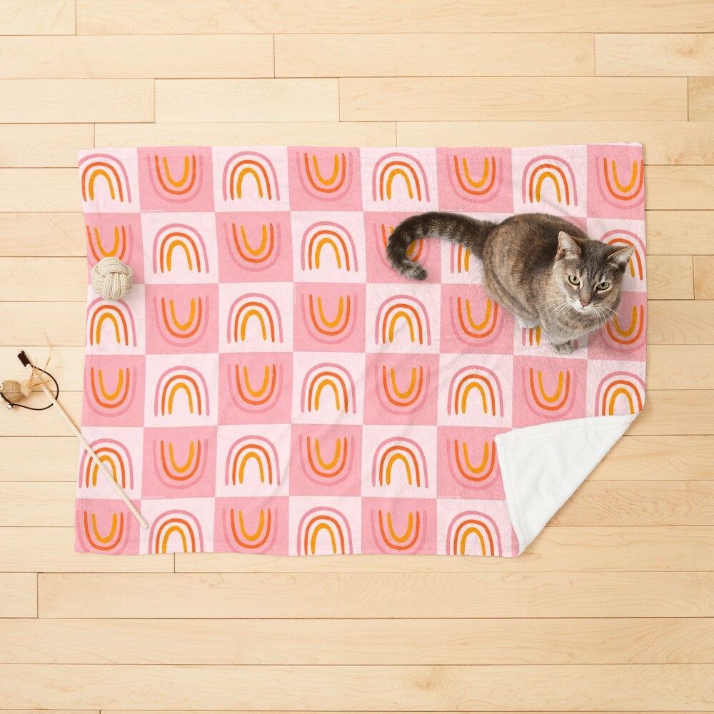 Rainbow Checkered Print Pet Blanket