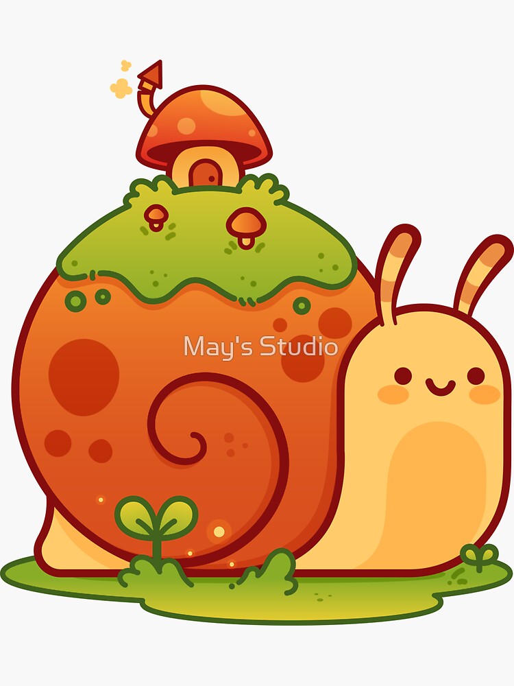 Kawaii Snail With Moss And A Mushroom House On Top Sticker For Sale By Artepillar Redbubble 8729