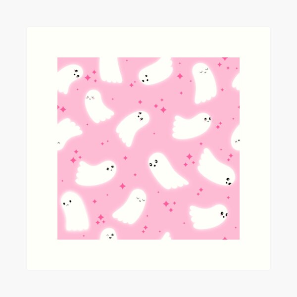 Ghost Pattern (Pink Sparkles Pink Background) Art Print