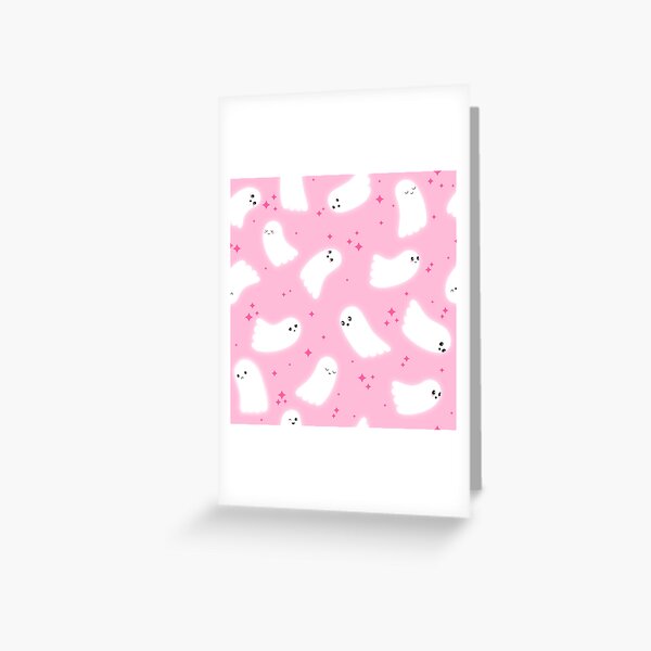 Ghost Pattern (Pink Sparkles Pink Background) Greeting Card