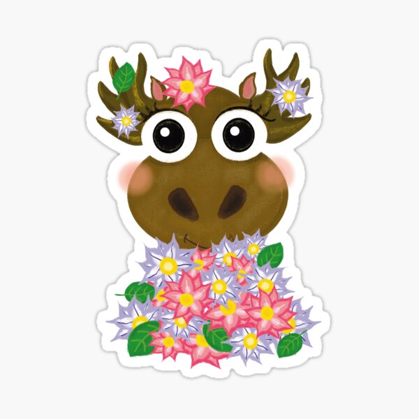 Item preview, Cute baby Moose and Flowers  designed and sold by Juju-sketch.
