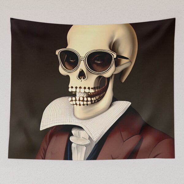 Item preview, Aristocratic Skeleton in a Red Suit and Dark Sunglasses designed and sold by skillunused.