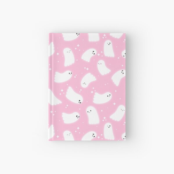 Ghost Pattern (White Sparkles Pink Background) Hardcover Journal
