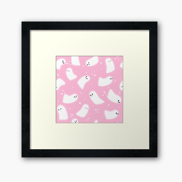Ghost Pattern (White Sparkles Pink Background) Framed Art Print