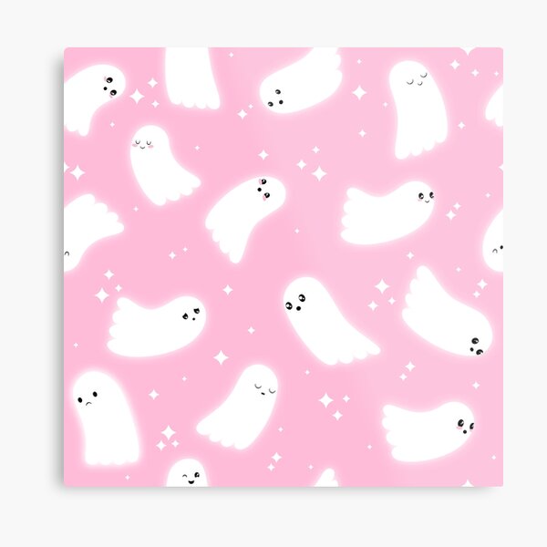 Ghost Pattern (White Sparkles Pink Background) Metal Print