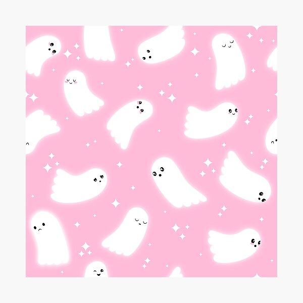 Ghost Pattern (White Sparkles Pink Background) Photographic Print