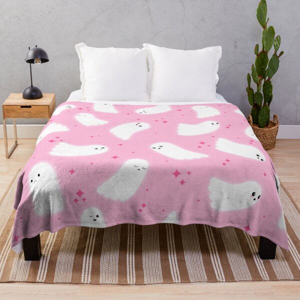 Ghost Pattern (Pink Sparkles Pink Background) Throw Blanket