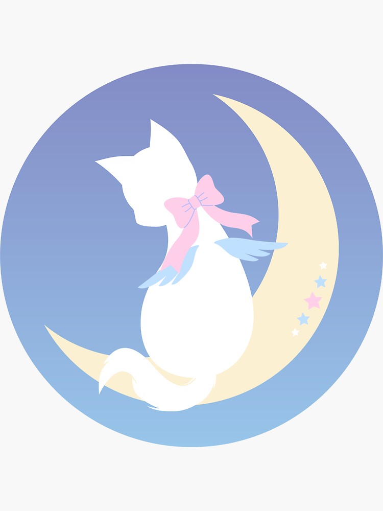 Thumbnail 3 of 3, Sticker, Angel Starlight Daydream Cat on the Moon - Round designed and sold by lucidly.