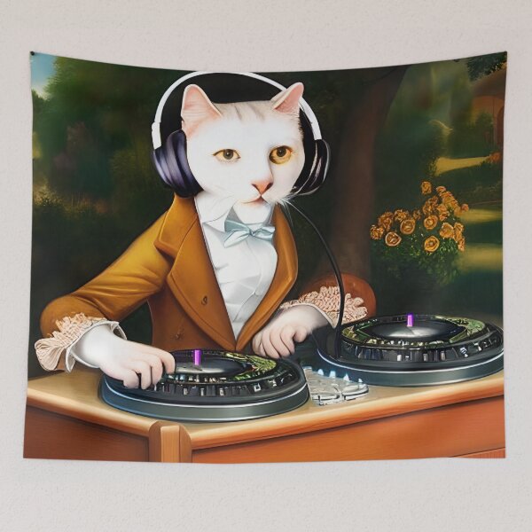 Item preview, Anthropomorphic Aristocratic Cat DJing at a Garden Party  designed and sold by skillunused.