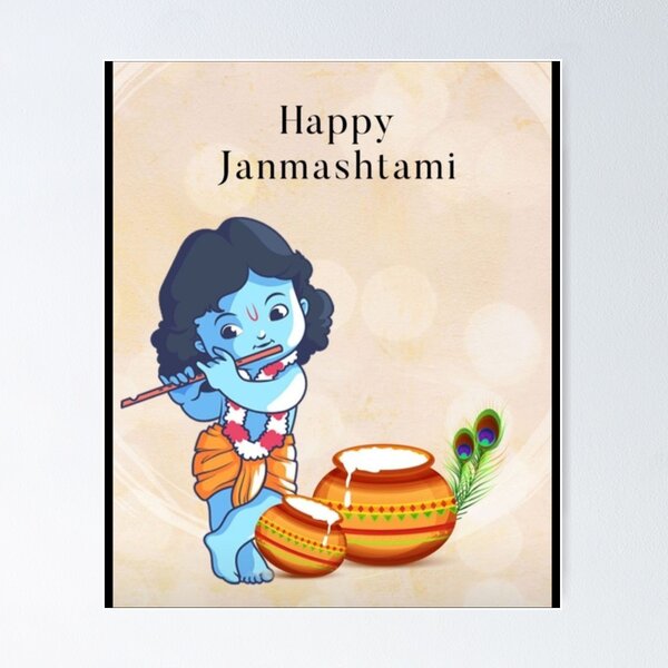 Hand draw sketch lord krishna in happy janmashtami holiday background::  tasmeemME.com