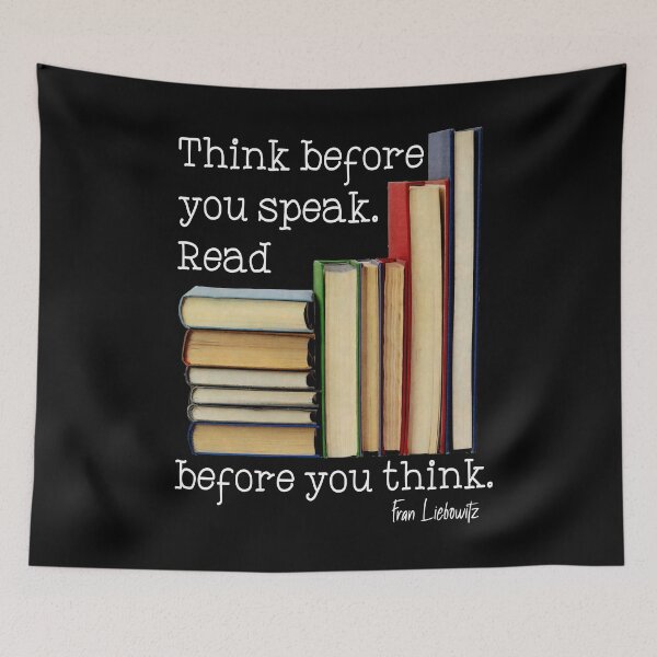 Item preview, Think before you speak. Read before you think. Mixed media book illustration. Quote by Fran Liebowitz designed and sold by jamie Omahen.