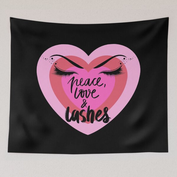 Item preview, Peace Love and Lashes on a pink radiating heart designed and sold by Wonder & Whimsy.
