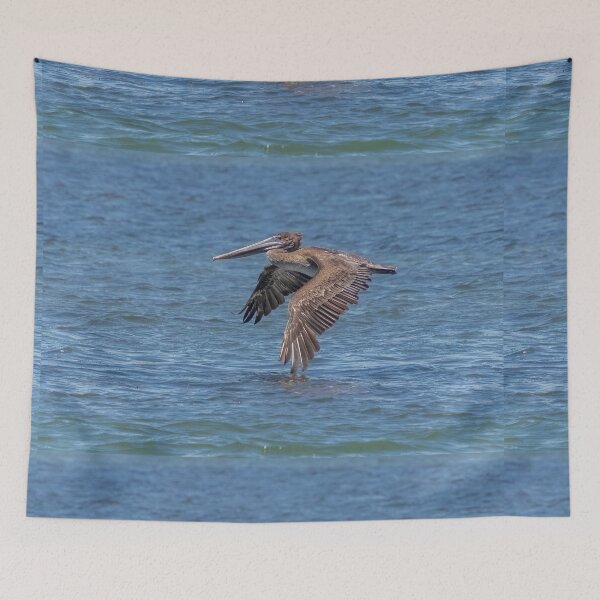 Item preview, Flying Brown Pelican Touches Water with Wing designed and sold by SafariByMarisa.