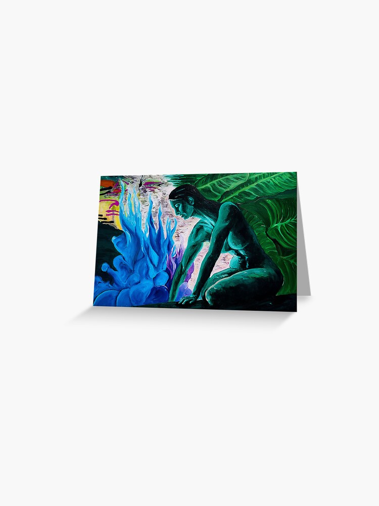 Nature's Remedy - Original Wall Art Handmade Home Decor Peinture  Psychedelic Nude Graffiti Green Atmosphere milieu du siècle | Carte de vœux