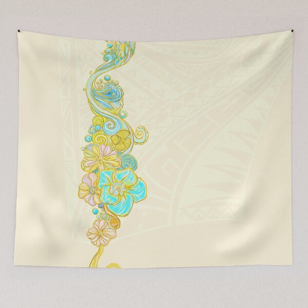 Item preview, Painted Hawaiian Floral With Light Yellow Tribal Background designed and sold by sunnthreads.
