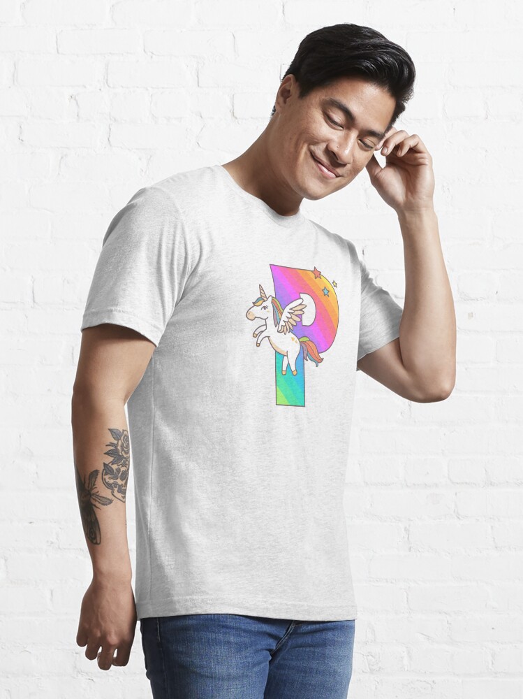 Cute Unicorn Rainbow Cartoon Initial Letter K Monogram Premium T-Shirt