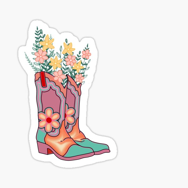 Item preview, Cowboy boots growing flowers designed and sold by Kcreatesstuff.
