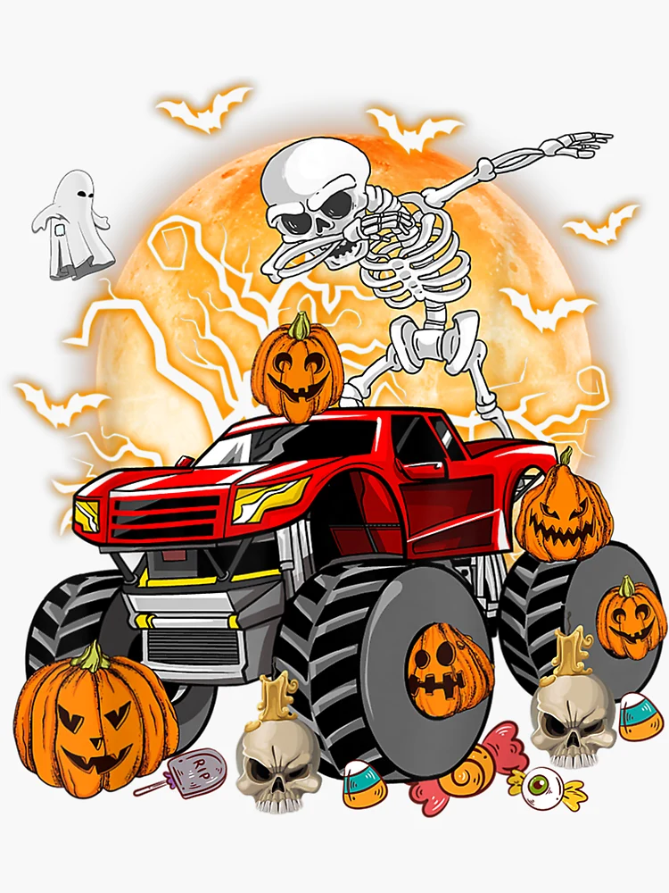 Custom Kids Skeleton Monster Truck Trick Treat Halloween Monster