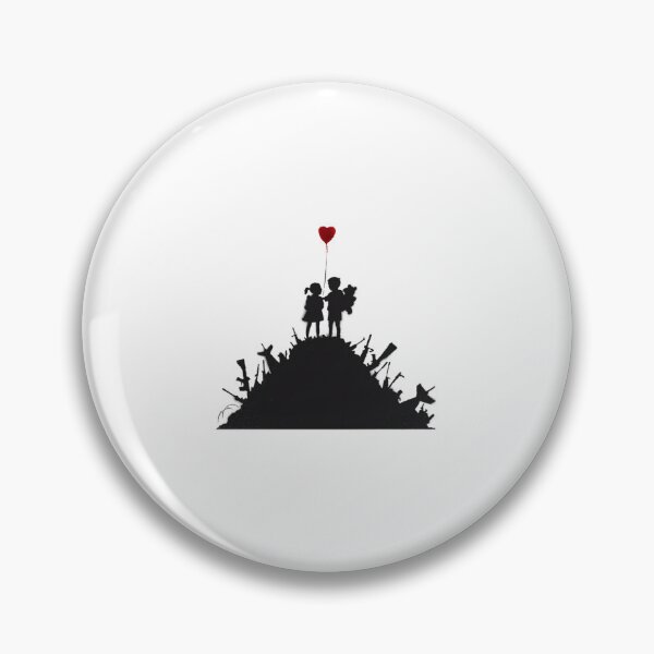 Item preview, Banksy graffiti children boy and girl with heart balloon on a pile of weapons Art for Kids, just a p designed and sold by morangekinsuz.