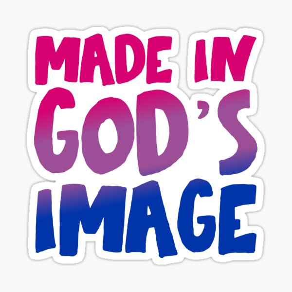 Vista previa del artículo con la obra «"Hecho a la imagen de Dios" - Christians for Justice (colores de la bandera bisexual)», diseñado y vendido por Ofeefee.