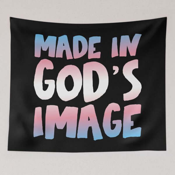Item preview, "Made in God's image" - Christians for Justice (trans flag colors)  designed and sold by Ofeefee.