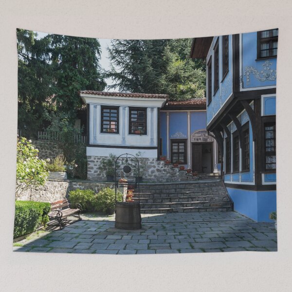 Item preview, Old Town Plovdiv - Blue and White Revival House Courtyard designed and sold by Georgia Mizuleva.