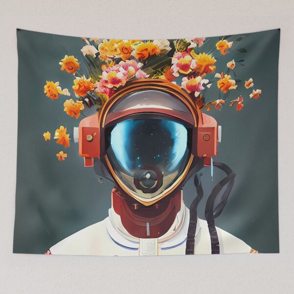 Artikelvorschau, Astronaut und Blumen Kunstdruck Poster entworfen und verkauft von nuel-art.