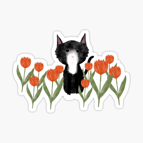 Cat among flowers - Gatto tra i fiori Sticker