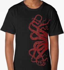 Red Vintage Octopus Tentacles Illustration Long T-Shirt