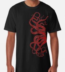Red Vintage Octopus Tentacles Illustration Long T-Shirt