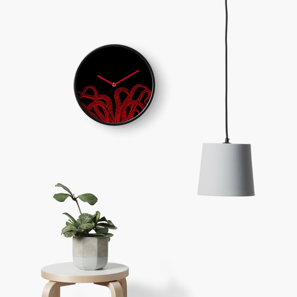 Red Vintage Octopus Tentacles Illustration Clock