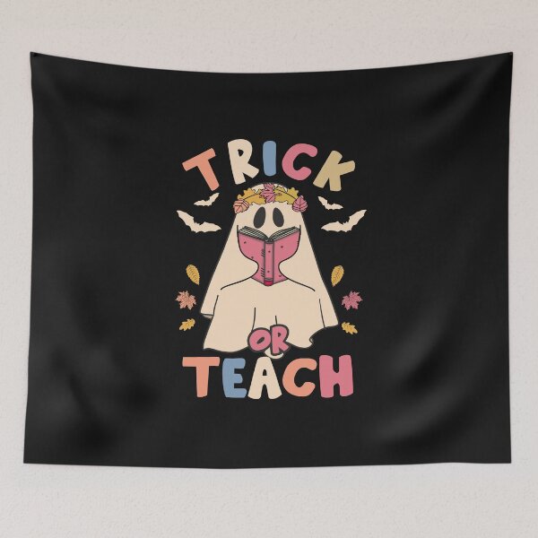 Item preview, Groovy Halloween Trick Or Teach Ghost Reading Book Fall Leaves Cute  designed and sold by alenaz.