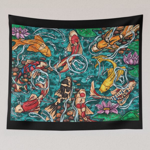 Item preview, 9 koi fish painting, colorful japanese koi pond designed and sold by NadiaChevrel.