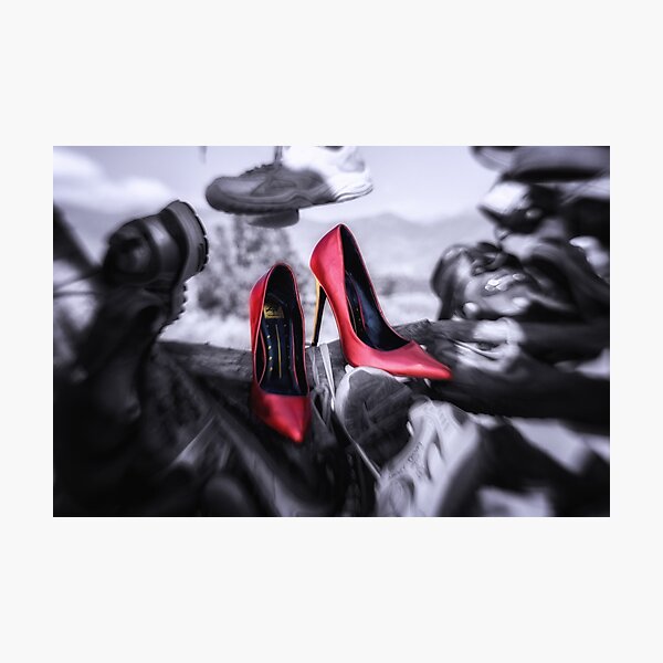 Hanging With Friends red high heels shoes in the shoe tree Photographic Print