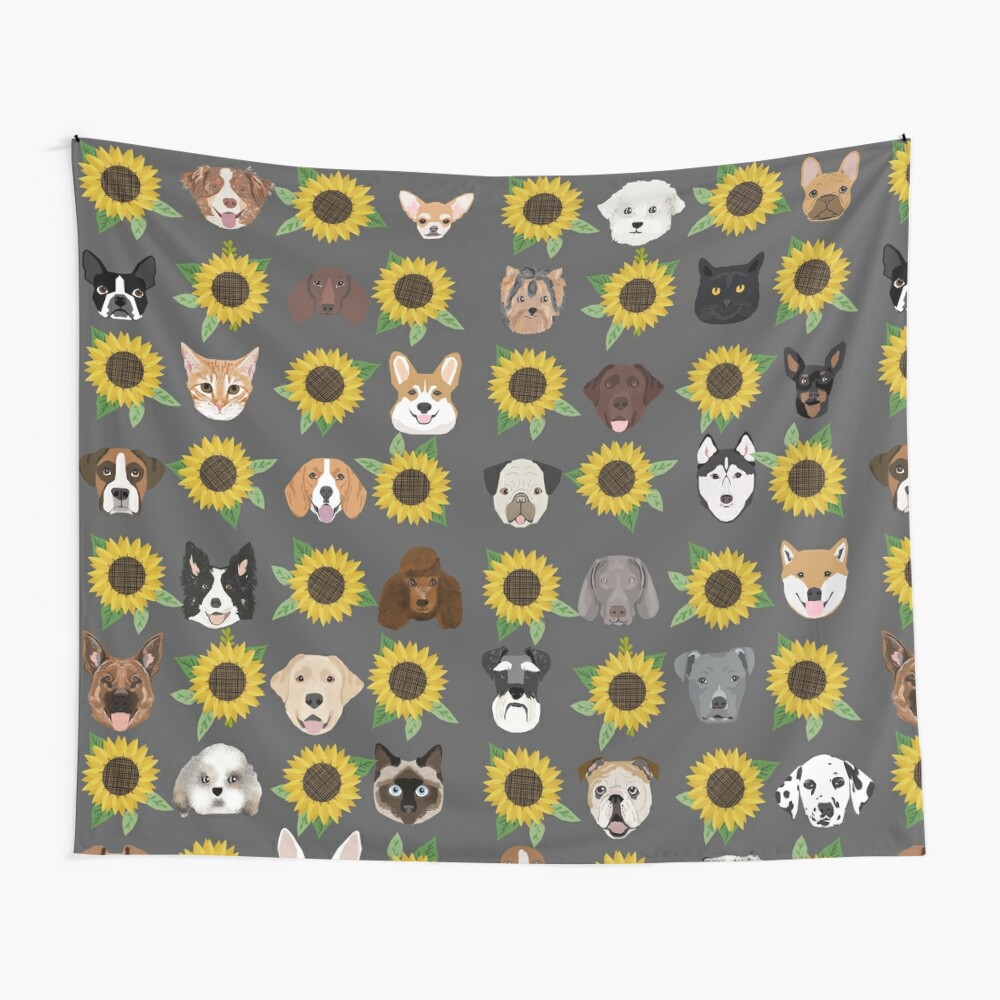 Download Dogs And Cats Floral Sunflower Pattern Cute Gifts For Pet Lovers Dog Breeds Tapestry By Petfriendly Redbubble