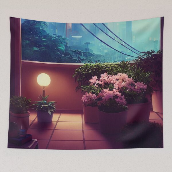 Item preview, Aesthetic Pot Plants on Balcony Scenery designed and sold by luceamart.